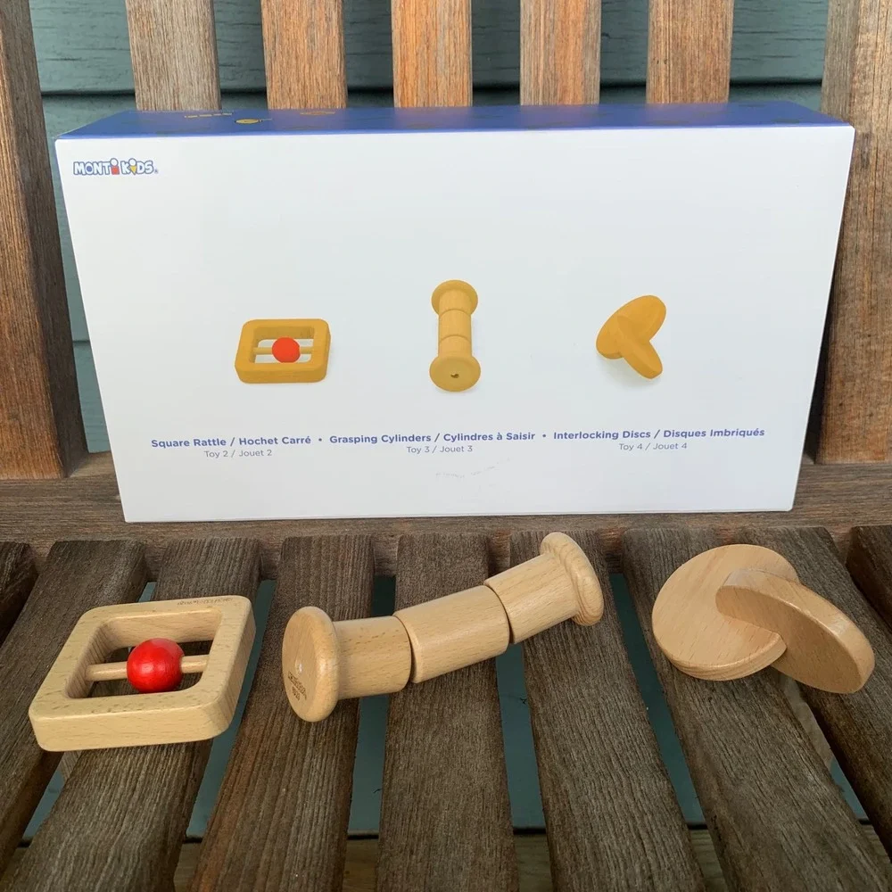 Monti Kids Level 2 Montessori Wooden Toy Bundle 7 Piece Set Baby 3+ Month Rattle